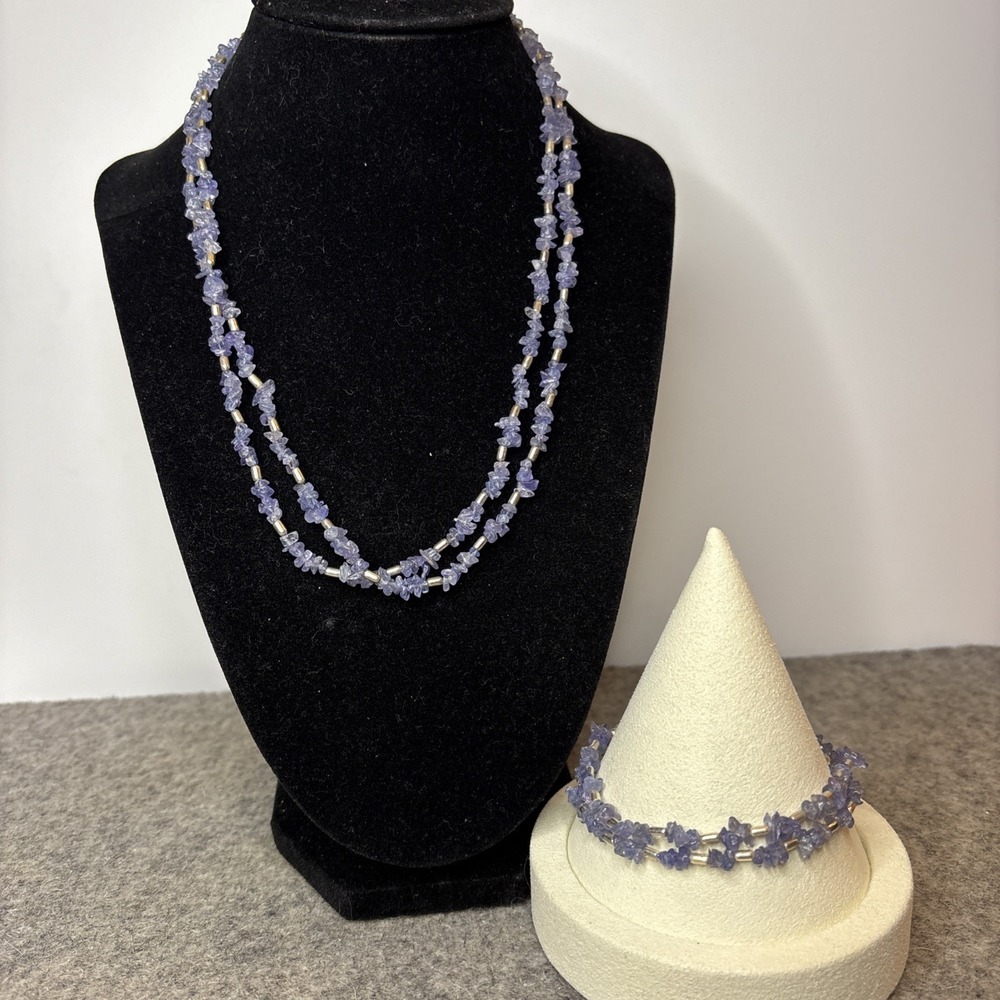 Amethyst Chip Necklace 18" Bracelet 7" Set 925 Sterling Silver India